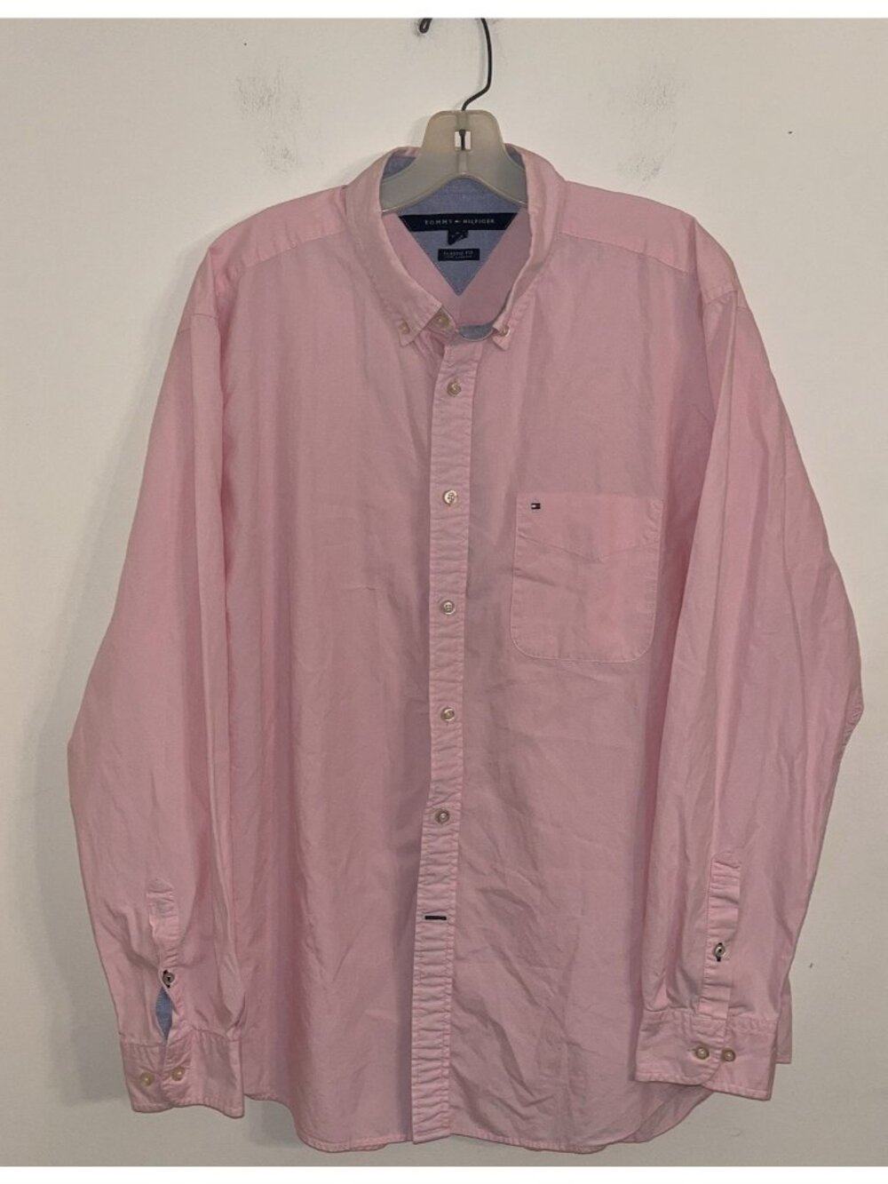 Tommy Hilfiger Mens Pink Oxford Shirt Long Sleeve Button Down Size XL
